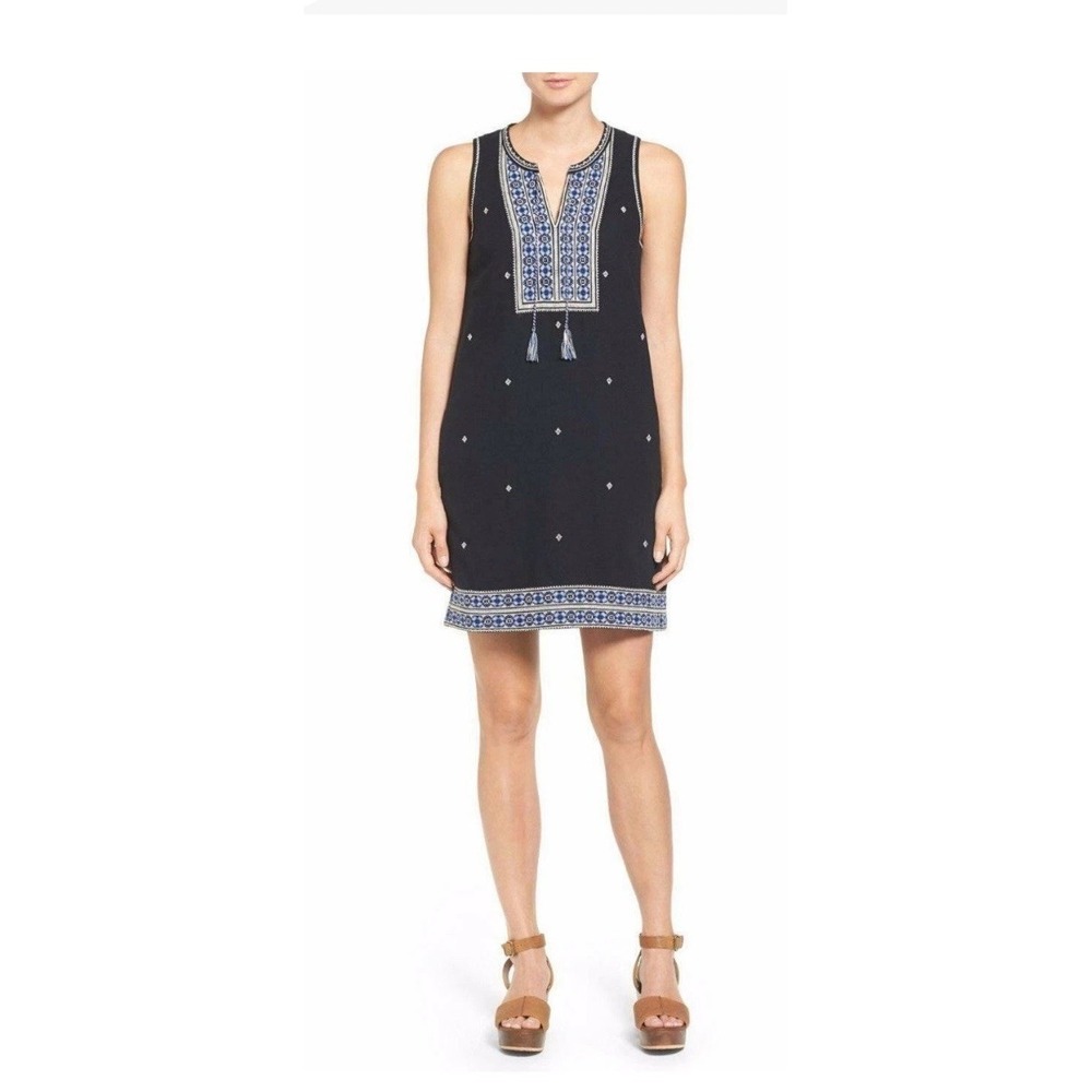 MADEWELL Suncoastβ Women Navy Blue Embroidered Shift Dress Cotton Lined 2 EUC